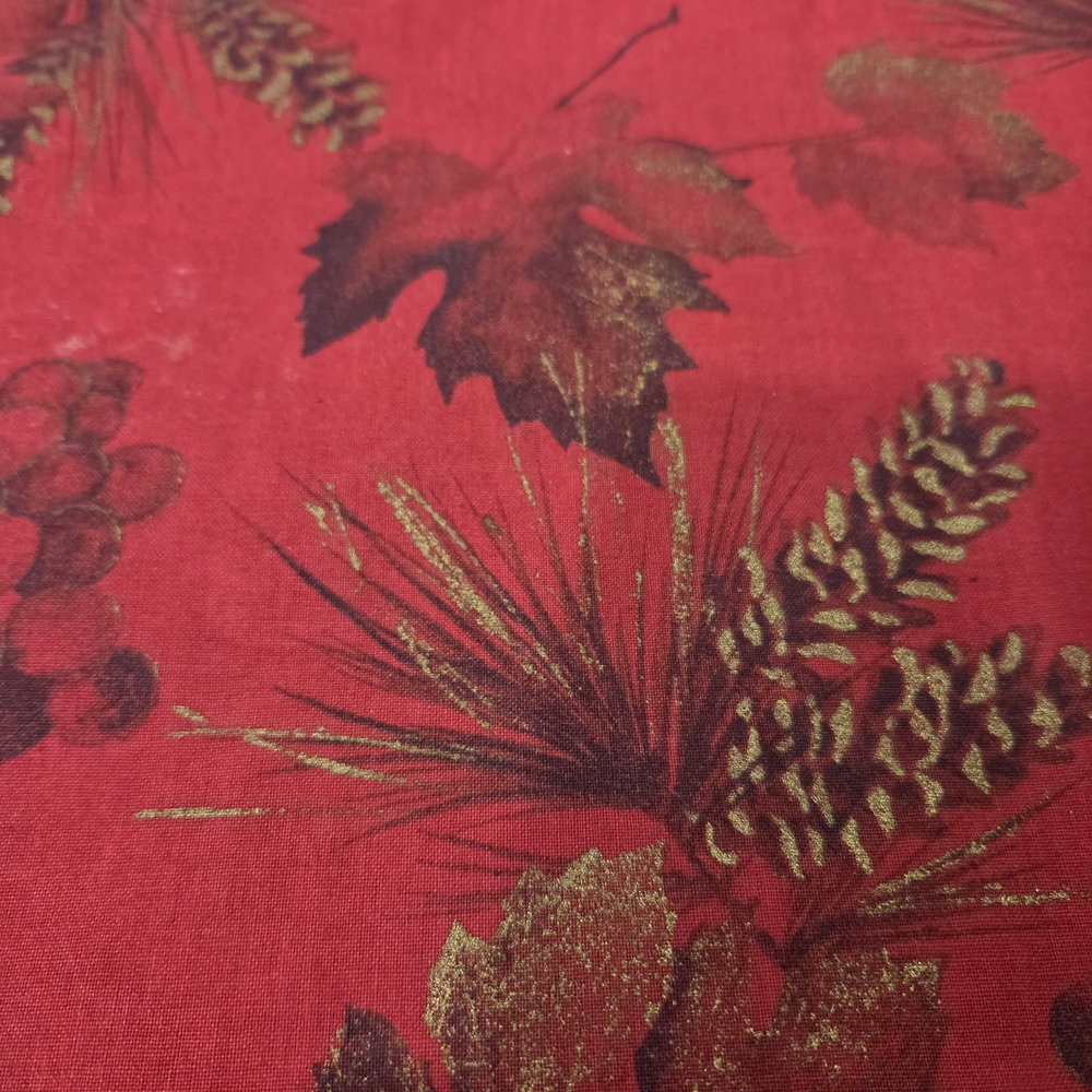 Christmas Red and Gold Pine Cone Fabric Tablecloth